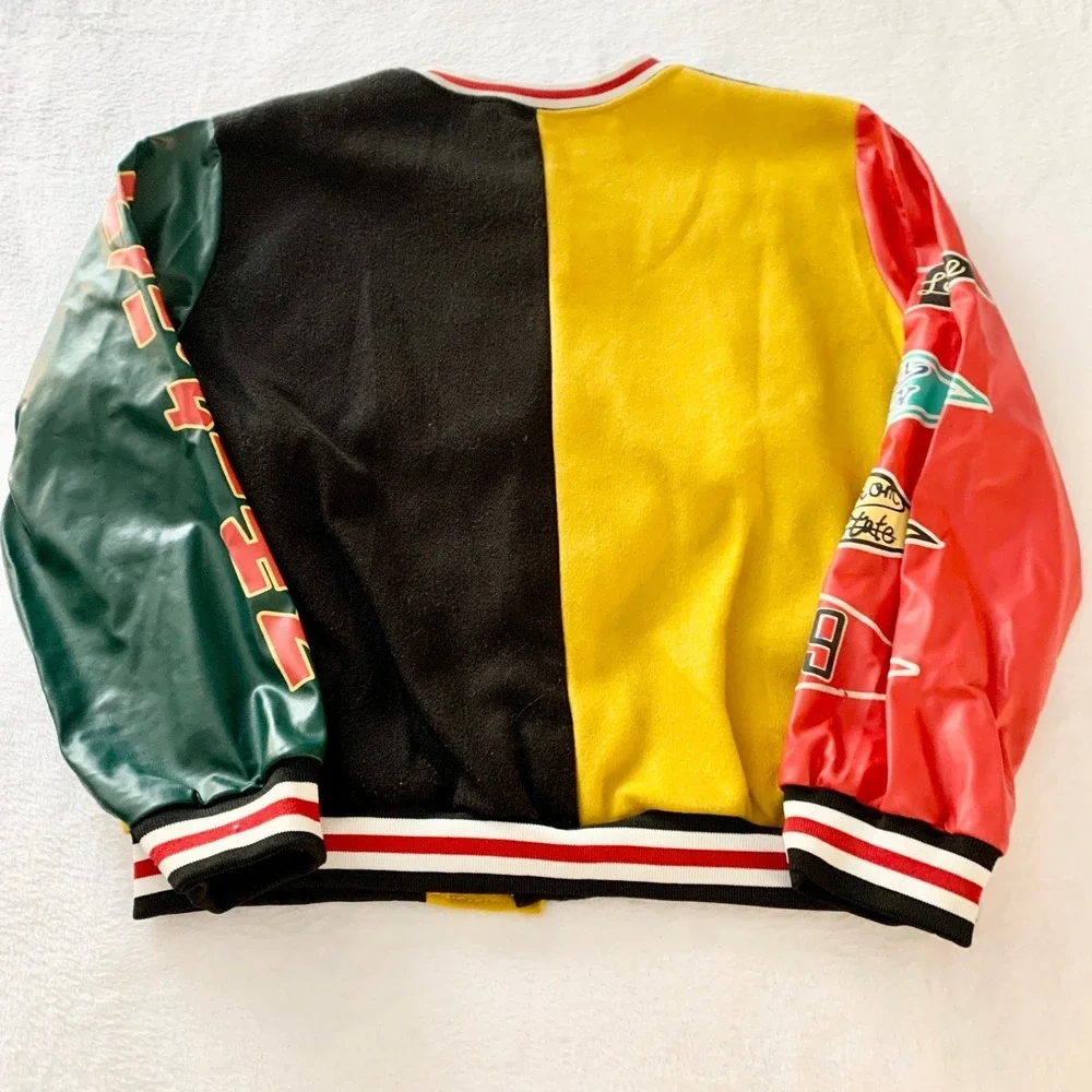 Unbranded Colorblock Varsity Jacket Women Sz M Multi-Color Y2K Patchwork Fleece